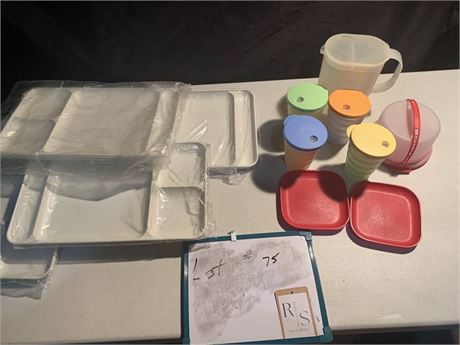 Kitchen Tupperware Lot Pitcher Tumbler Cups Meal Trays Mini Cake Holder & Plates