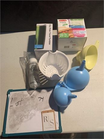 Kitchen Lot Green Metal Travel Tumbler Colander Funnels Pampered Chef Suds Saver