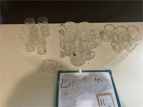 Paul Sebastian Clear Glass Lot Mugs Juice Glasses Creamer 17 Pieces