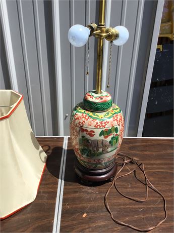 Vintage Asian Style Cloisonné Jar Lamp With Tiger Artwork