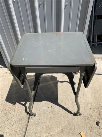 Vintage Metal Industrial Typewriter Stand Folding With Shelves Drawer And Wheels