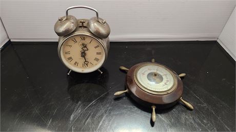 Wing Up Westclock Alarm Clock  & Vintage Stellar Berometer Made In Germany.
