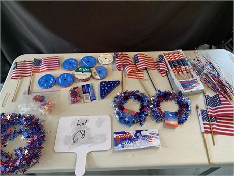 Patriotic Holiday Lot 4th Of July Labor Day Tinsel Garland Flags Ribbon Candles