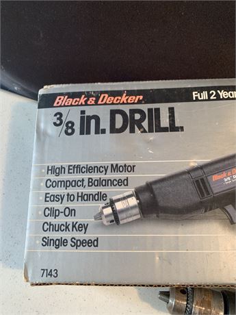 Black & Decker Drill 3/8 Inch Tested/Works Chuck Key Original Packaging