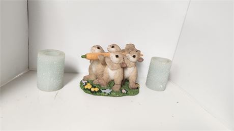 2 LED Candles & Bunny Decoration