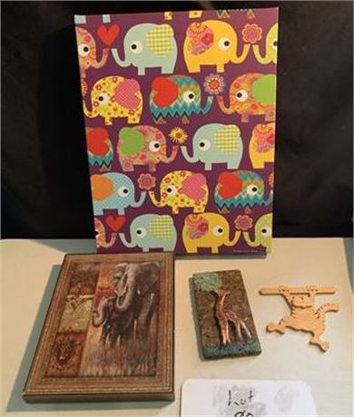 Animal Wall Art Picture Lot Giraffe Cork Art Elephants Tiger