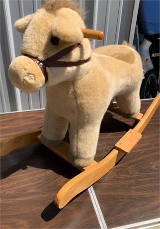 Child's Plush Rocking Horse with Wood Base