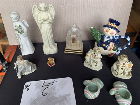 Snowman Tea Pot Angel Figurines Mitten Shaped Candleholders And More