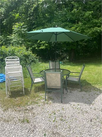 Patio Set, table, umbrella, chairs