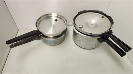 2 EKCO Metal Pots With Lids & A Presto Pressure Cooker
