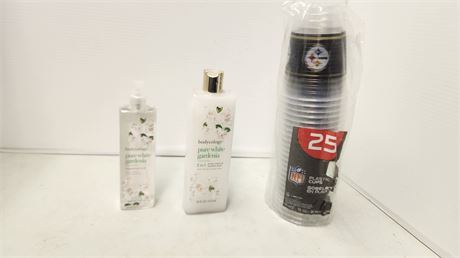 Bodycology Personal Hygiene Products & 25 NFL Plastic Cups
