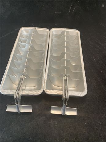 Vintage Silver Aluminum Ice Cube Trays Set Of 2