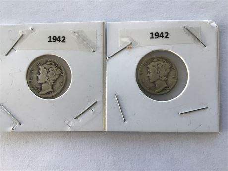 2- 1942 Mercury Dimes