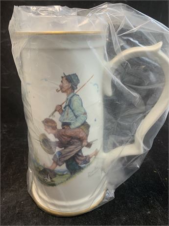 Vintage Norman Rockwell Goin Fishin Collectible Stein Mug By Gorham Original Box