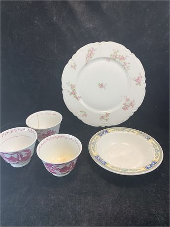Vintage Haviland Schleiger Plate John Maddock & Sons Royal Vitreous Bowl Cups