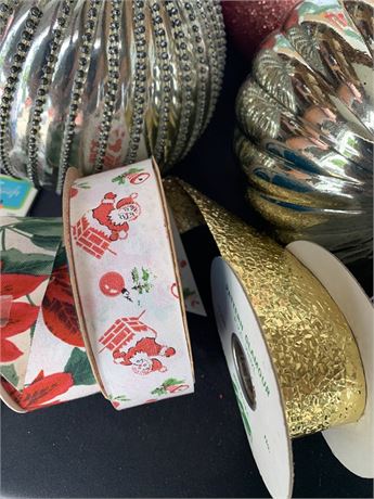 Christmas Craft Lot Floral Berries Ornaments Ribbon
