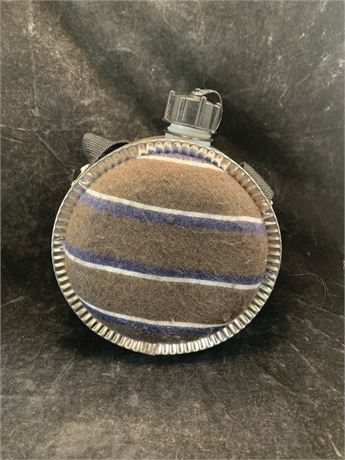 Silver Canteen With Striped Material Front/Back Canvas Adjustable Strap