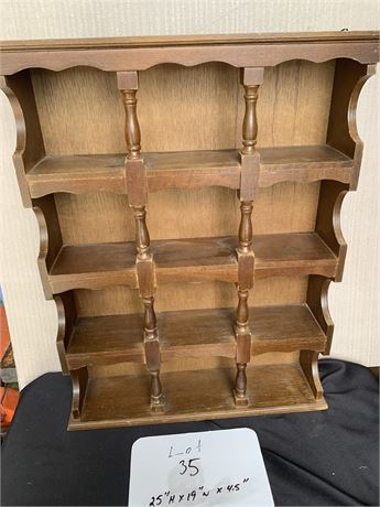 Wood Wall Display Shelf With 4 Shelves. Spindles