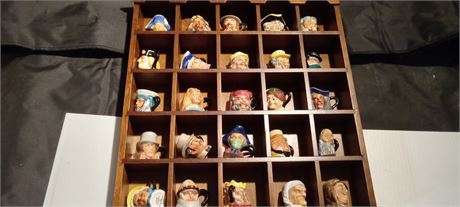 Royal Doulton Miniature Character Toby Jug Collection & Display Shelf
