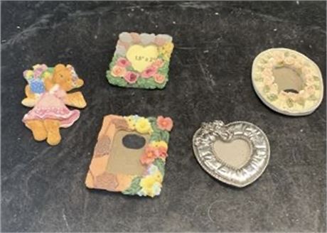 Vintage Small Magnetic Resin and Silver Metal Photo Frames Holders Floral