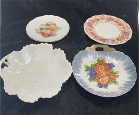 4 Decorative Plates Tirmont Ware White Ironstone Leaf Royal Albert Golden Crown