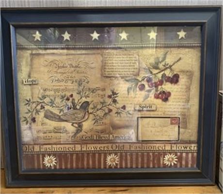 Old Fashioned Flowers Birds Berries Antique Look Rustic Wall Art