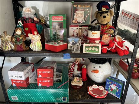 Christmas Decor, Figurines, Lights, 2-shelf lot