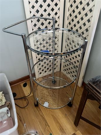 Vintage Wheeled 3-Tier Glass and Metal Cart, Shelf