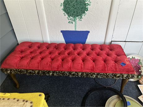 Tufted, Red Fabric Bench