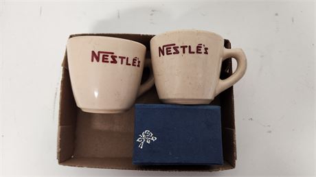 2 Nestles Coffee Mugs & Glass Collectable Cube
