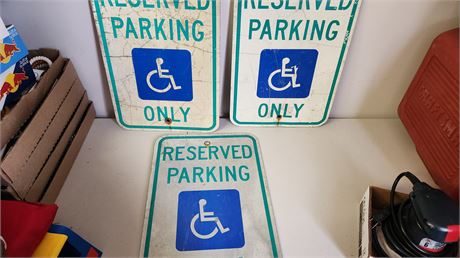 3 Metal Hadicapped Parking Signs