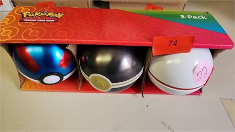 Pokemon Ball Tins. 2 Are Empty & 1 Has 3 Game Pieces In It