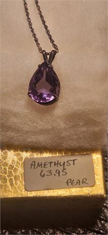 Pear Amethyst Necklace with sterling chain