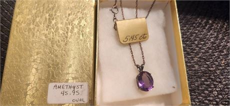5.45 carat Amethyst oval with sterling chain