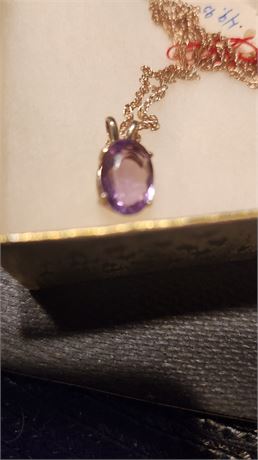 Oval Amethyst Necklace With Sterling Silver Chain. Pretty & As Vintage