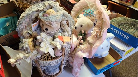 2 Vintage Hand Decorated Bears & Chairs