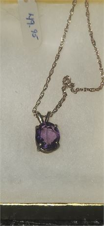 Oval Amethyst Necklace with sterling chain