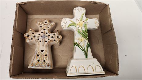 2 Ceramic Cross Statues
