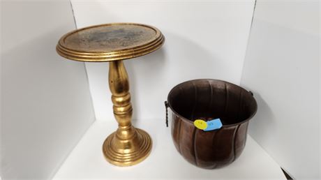 Metal Pot & Small Plant Stand