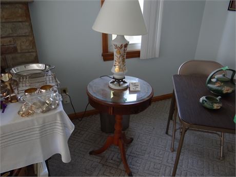 Vintage Leather Top Table and Lamp