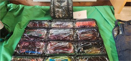 Soft plastic fishing baits in carry bag