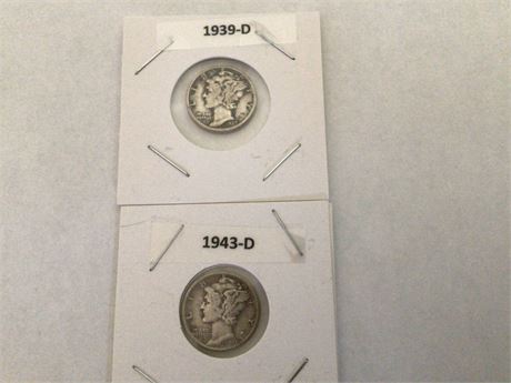 1939 - D & 1943 - D   Mercury Dimes