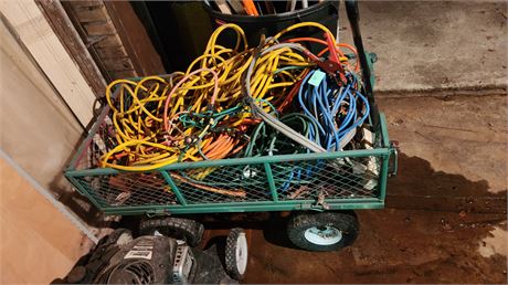 Green Metal Lawn Cart. EXTENSION CORDS NOT INCLUDED IN LOT