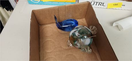 Glass Fish and whale paperweight