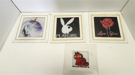 4 Vintage Glass Collectable Pictures