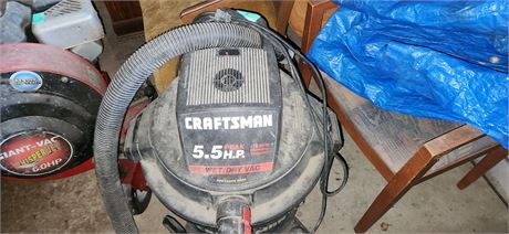 Craftsman Shopvac and blue tarp