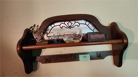 Small Wood Wall Shelf & Contents