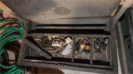Large Wood Tool Box With Hardware & Miscellaneous Items