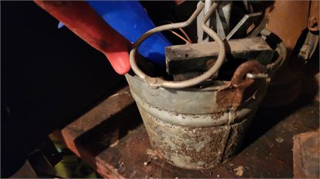 Metal Bucket With Miscellaneous Items