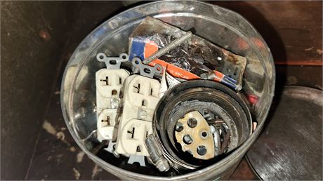 Bucket of Misc electrical supplies
